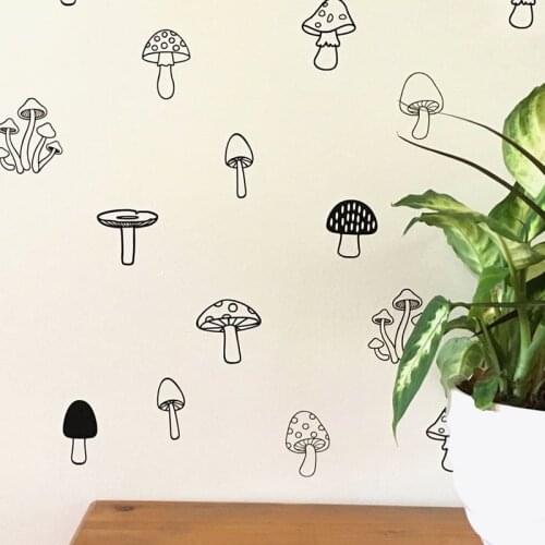 45Pcs Woodland Mushroom Wall Sticker Kids Room Playroom Jungle Wildlife Mushroom Plant Vegetable Wall Decal Kitchen Carbinet