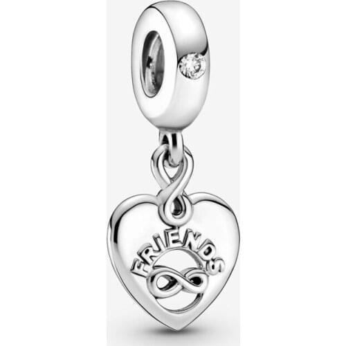 Free Shipping Authentic 925 Sterling Silver Friends Forever Heart Dangle Charm Fit Original Bracelet For Women Jewelry Bead
