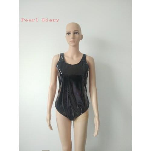 Brand Sexy PVC Faux Leather Halter short Bodysuit Erotic Sexy One Piece Swimwear Leotard Catsuit Club Party