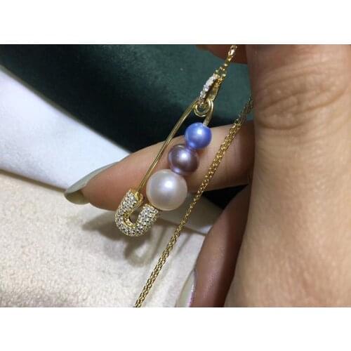 Pin Design 925 Sterling Silver Necklace with Pendant Chain Mountings Findings Jewelry Parts Fittings Accessories for Pearls