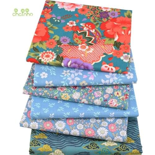 Chainho,6pcs/Lot,Green Floral,Twill Cotton Fabric,Patchwork Clothes,DIY Sewing&Quilting Fat Quarters Material For Baby&Children