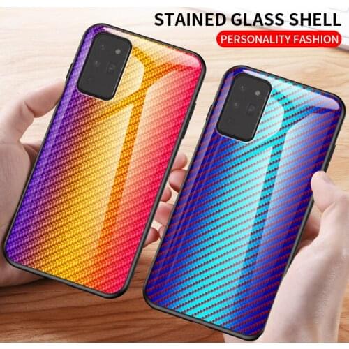 For Samsung Note 20 Ultra Case Carbon Fiber pattern Tempered Glass Phone Cover For Samsung Note10 Lite Note8 Note9 Case Coques