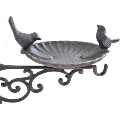Cast Iron Bird Bath with Hook Garden Decor Wall Mounted Weatherproof Vintage Water Bowl for Wild Birds