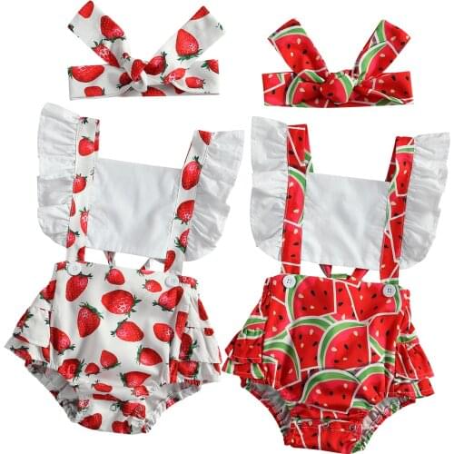 Citgeett Summer Toddler Baby Girls Fruit Printing Two-pieces Set Flying Sleeve Bodysuit Skirt + Headband Watermelon Set