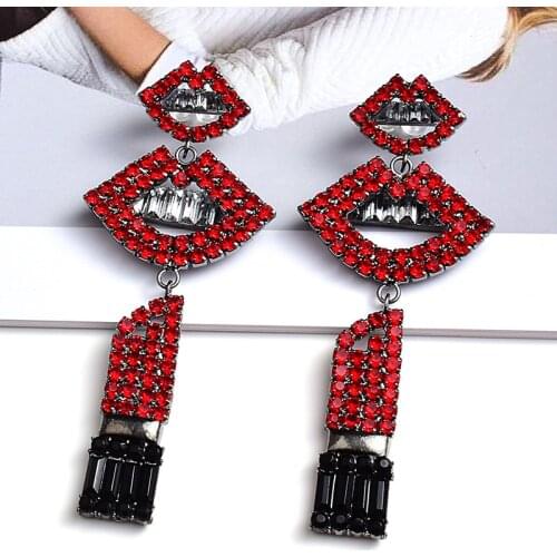 New Design Statement Lip Crystal Long Drop Earrings High-Quality Fashion Trend Jewelry Accessories For Women Wholesale