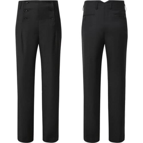 Mens Retro Business Casual Suit Pants Straight Leg High Waist Dress Trousers Black Khaki