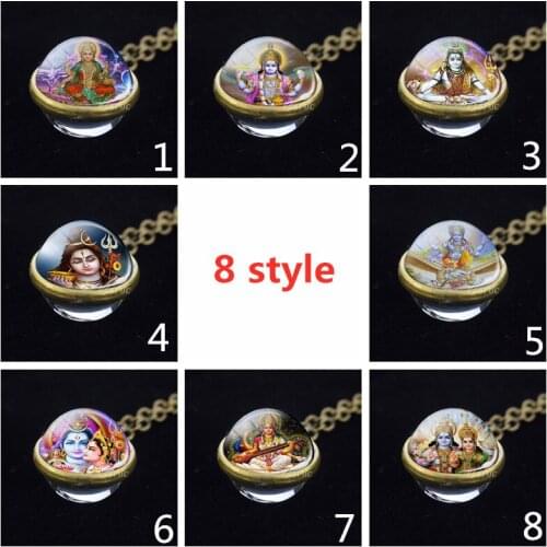 Double-sided Necklace Indian God Painting Buddha Glass Cabochon Necklace Buddhist Gifts Amulet Pendant Women Men Gifts