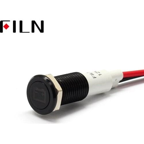 FILN 10mm Car dashboard power symbol led red yellow white blue green 12v led indicator light with 20cm cable