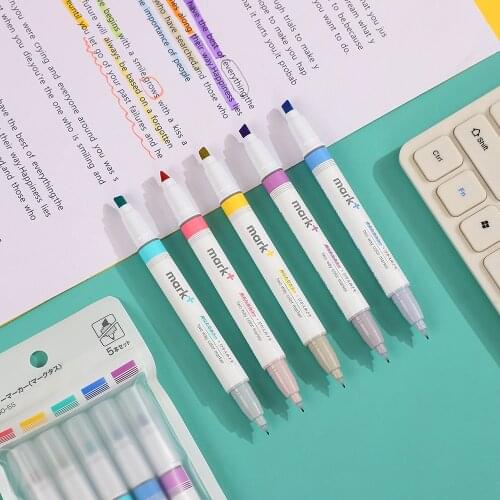 JIANWU 1PC KOKUYO Cute Fresh Double Head Marker Highlighter Creative Colored Marker Pen DIY Journal Art Supplies Stationery