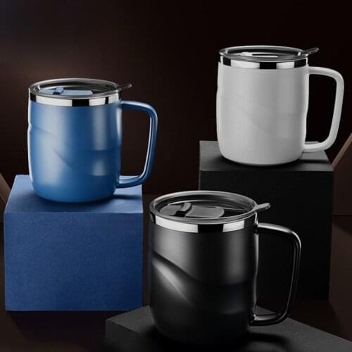 400ml Black Stainless Steel Insulated Coffee Mug With Sliding Lid Vacuum Travel Mug With Handle Camping Tea Flask Hot Cold Drink