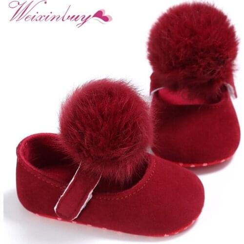 Lovely Cute Infant Baby Girl Shoes Toddler Pre-walkers Princess Hair Ball Crib Shoes 0-18M