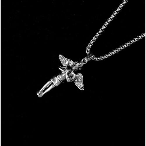 Prayer Angel Pendant necklaces for women stainless steel long necklace hip hop jewelry drop shipping
