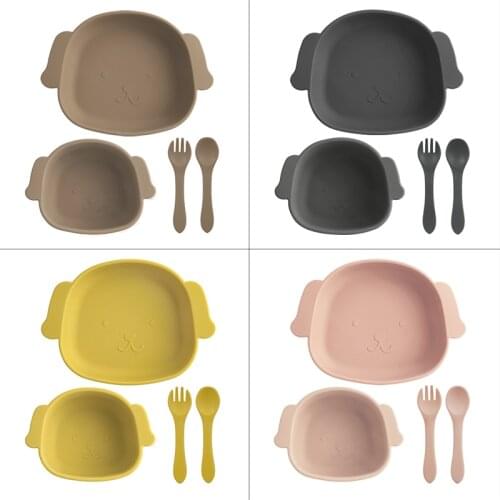 3Pcs/1Set Baby Feeding Dining Kawaii Animal Tableware Waterproof Childrens Dishes Food Plates BowlSpoon Fork Dinnerware Sets