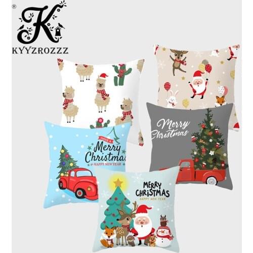Christmas Decoration Cushion Set Santa Claus Deer Christmas Tree Flamingo Polyester Printing Home Childrens Room Pillowcase45CM