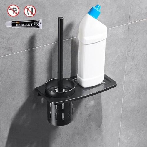 Bathroom Wall Mounted Toilet Brush Holder Set Handle with Holder Black White Shelf Clean Tools Rack organization