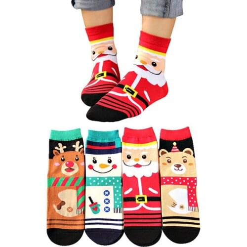 4pairs Women Christmas Socks Girls Lady Cute Cartoon Santa Claus Deer Funny Women Socks Winter Warm Cotton Sock Meias Calcetines