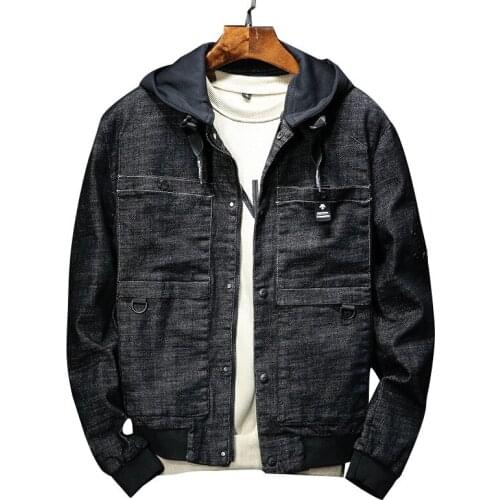 New Autumn Casual Washed Hole Hooded Men Denim Jacket Slim Fit Fashion Turn-down Collar Male Cowboy Jackets Size M-4XL