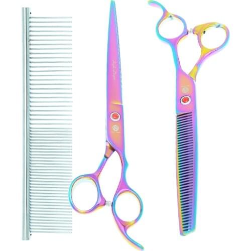Purple Dragon 8 inch Pet Grooming Scissors Forceps Dog Shears Big Animals Straight Thinning Curved Clippers Dog Suppliers B0051B