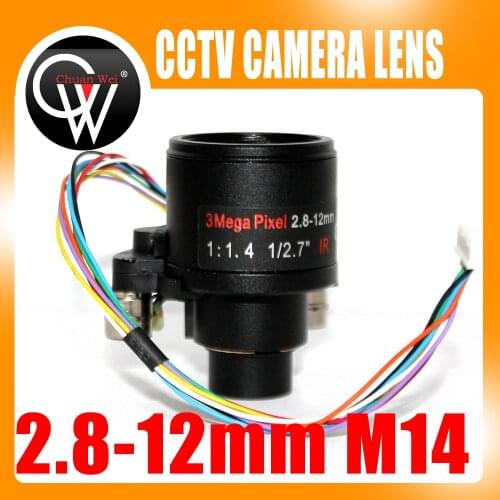3MP HD Motorized Zoom 1/2.7" 2.8-12mm Varifocal F1.4 D14 Mount DC Iris Auto Focus IR CCTV Security Camera Lens