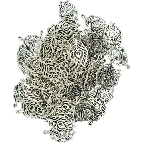 50pcs Antique Silver color Peacock Phoenix Charms Pendant Jewelry Findings