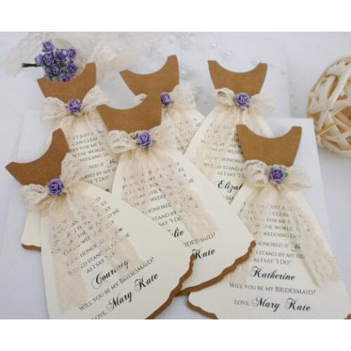 Custom Rustic Chic Gown Will you be my bridesmaid flower girl asking Proposal Cards wedding invitations Maid of Honor Invite