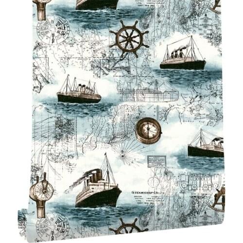 Self-Adhesive Wallpaper Mediterranean Sailing Children Waterproof Wallpaper Student Dormitory Cabinet Sticker Home Decoration