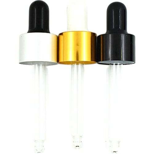 18-410 glass dropper gold/sliver/black aluminum Cap assembly with rubber bulb and glass pipette X10