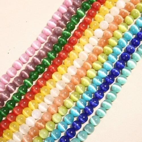 1 Strand/lot 4/6/8/10/12/14mm White/Pink/Purple Glass Crystal Cat Eye Beads for Bracelets Necklace DIY Jewelry Making Findings