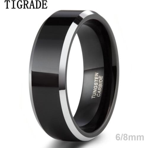Tigrade 8mm Mens Engagement Ring Wedding Couple Band Jewelry Black Tungsten Carbide Ring High Polished pierscionki