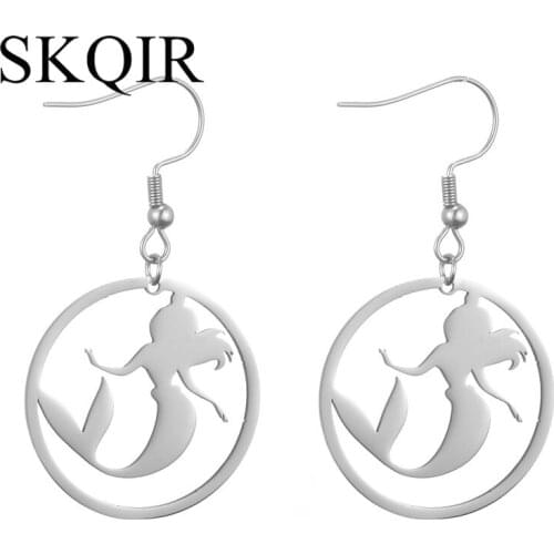 Unique Design Beautiful Mermaid Princess Earrings Silver Color Stainless Steel Cute Girl Circle Brincos Women Jewelry Gift