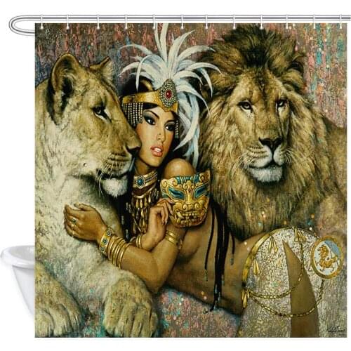 Animals Lion Girl Shower Curtains,Waterproof Fabric Bathroom Decorations