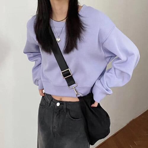 Women 2021 Spring Autumn Fashion Long Sleeve Sweatshirt Female Solid Color Casual Hoodi Ladies New Short Loose Hoodies W154