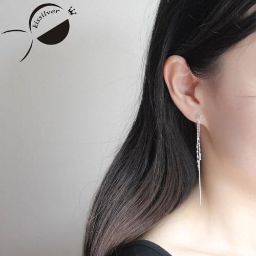Kissilver Cute little star wave star S925 silver meteor long ear line sweet temperament female Jewelry Earrings