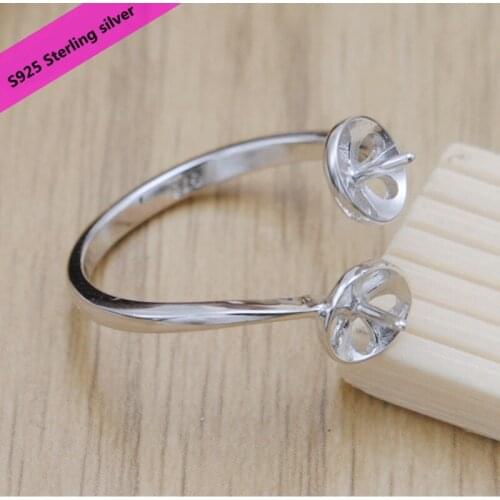 S925 Sterling Silver Double Pearl Rings Settings Women DIY Pearl Rings Holder Open Rings Accessory Rings Jewelry Findings S002