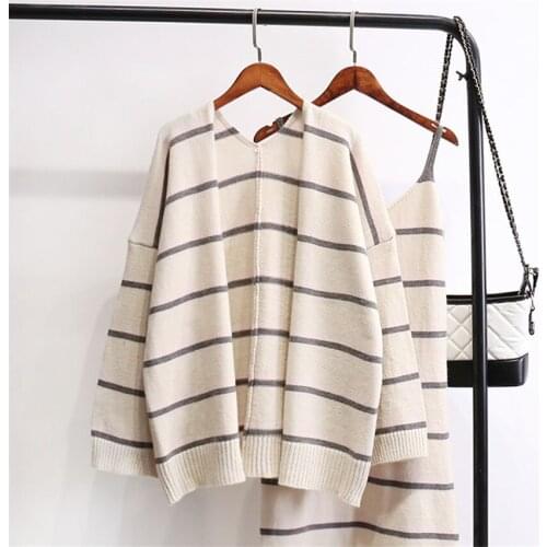 2018 Autumn Knitted Dress Two Pieces Women Knitting Spaghetti Strap Dresses+Long Sleeve Sweater Vestidos Winter Bottomings WZ612