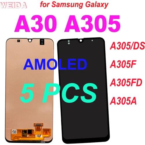 5 PCS AMOLED 6.4'' LCD for SAMSUNG GALAXY A30 A305/DS A305F A305FD A305A LCD Display Touch Screen Digitizer Assembly for A30 LCD