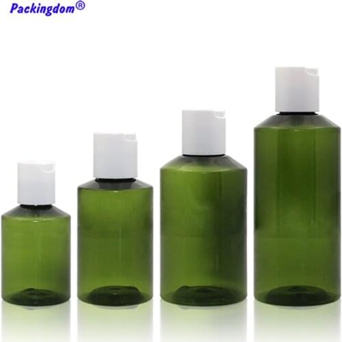 10pcs Cosmetic Packaging Plastic Bottle Disk Top Cap Lotion Pump Bottles Dark Green Empty Refillable 50ml 100ml 150ml 200ml