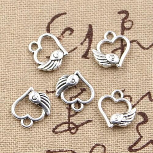 30pcs Charms Winged Flying Heart 14x12mm Antique Making Pendant fit,Vintage Tibetan Silver color,DIY Handmade Jewelry