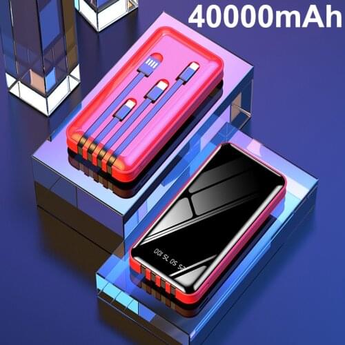 40000mAh Power Bank For Xiaomi Mi iPhone Huawei Samsung Fast Charging Powerbank Built in 4 Cable External Battery Pack Poverbank