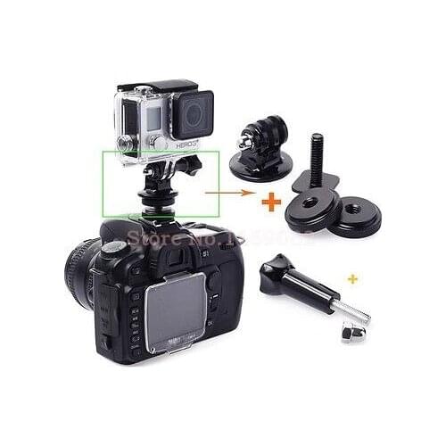3 in 1 1/4" Hot Shoe Adaptor with Tripod Mount Screws and gopro Thumb knob screw for Camera GoPro Hero 2 3 3+ 4