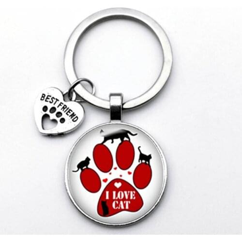 Very Cute Pet Cat Cat Paw Footprint Pattern Keychain BEST FRIEND Pendant Keychain Favorite Cat Fashion Jewelry Gift