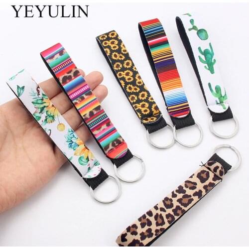 Flower Pattern Cloth Band Keychain Key Chain Lanyard For Women Phone Case Wallet Short Long Ribbon For Bag Charms Car Key Ring