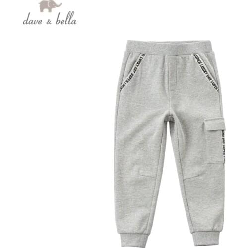 DKX17240 dave bella spring 5Y-13Y kids boys fashion letter pockets pants children boutique casual full-length pants