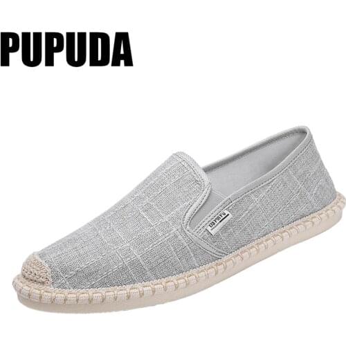 PUPUDA Breathable Men Linen canvas shoes Summer Male Casual Espadrilles Driving Shoes Comfortable Outside Walking Shoes for Men