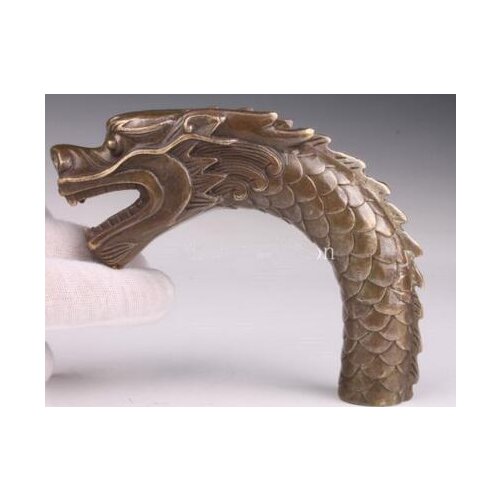 DYZ 325+++++++ SUPERB BRONZE STATUE WALKING STICK CURLS DRAGON CANE HEAD COLLECTION