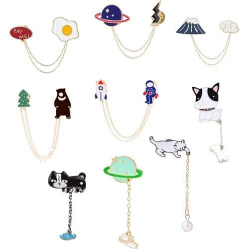 Tassel Brooches Astronaut Universe Enamel Pins Cat Dog Bear Brooch Badge For Spaceman Kids Lapel Pin Denim Hat Jewelry Gift