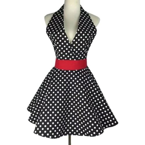 Deep V-Neck Black And White Spots Sexy Aprons For Women Chic Cotton Manicure Apron Coffee Restaurant Kitchen Waiter Chef Apron