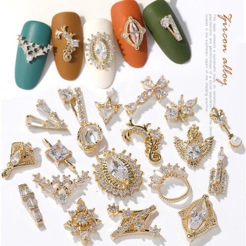 HNIUX 2 Pieces 3D Metal Zircon Nail Art Jewelry Luxury Pearl Pendant Decoration Top Crystal Manicure Diamond Amulet