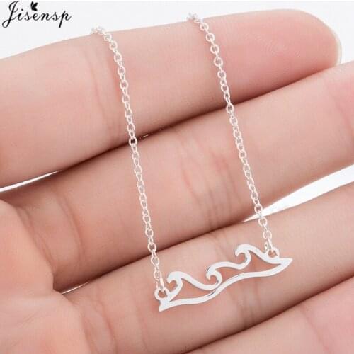 Jisensp Geometric Stainless Steel Pendant Necklace Hollow Sea Wave Choker Necklace Fashion Jewelry for Women Girls Party Gift
