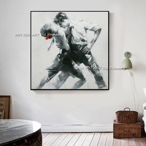 Classic American Couple Dancing Canvas 100% Handmade Oil Painting Vintage Wall Art Wall Picture for Living Room Cafe Bar Decor